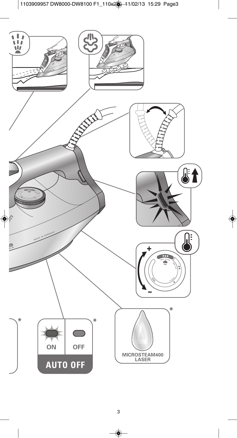 On off | ROWENTA Pro Master DW8120 User Manual | Page 3 / 68
