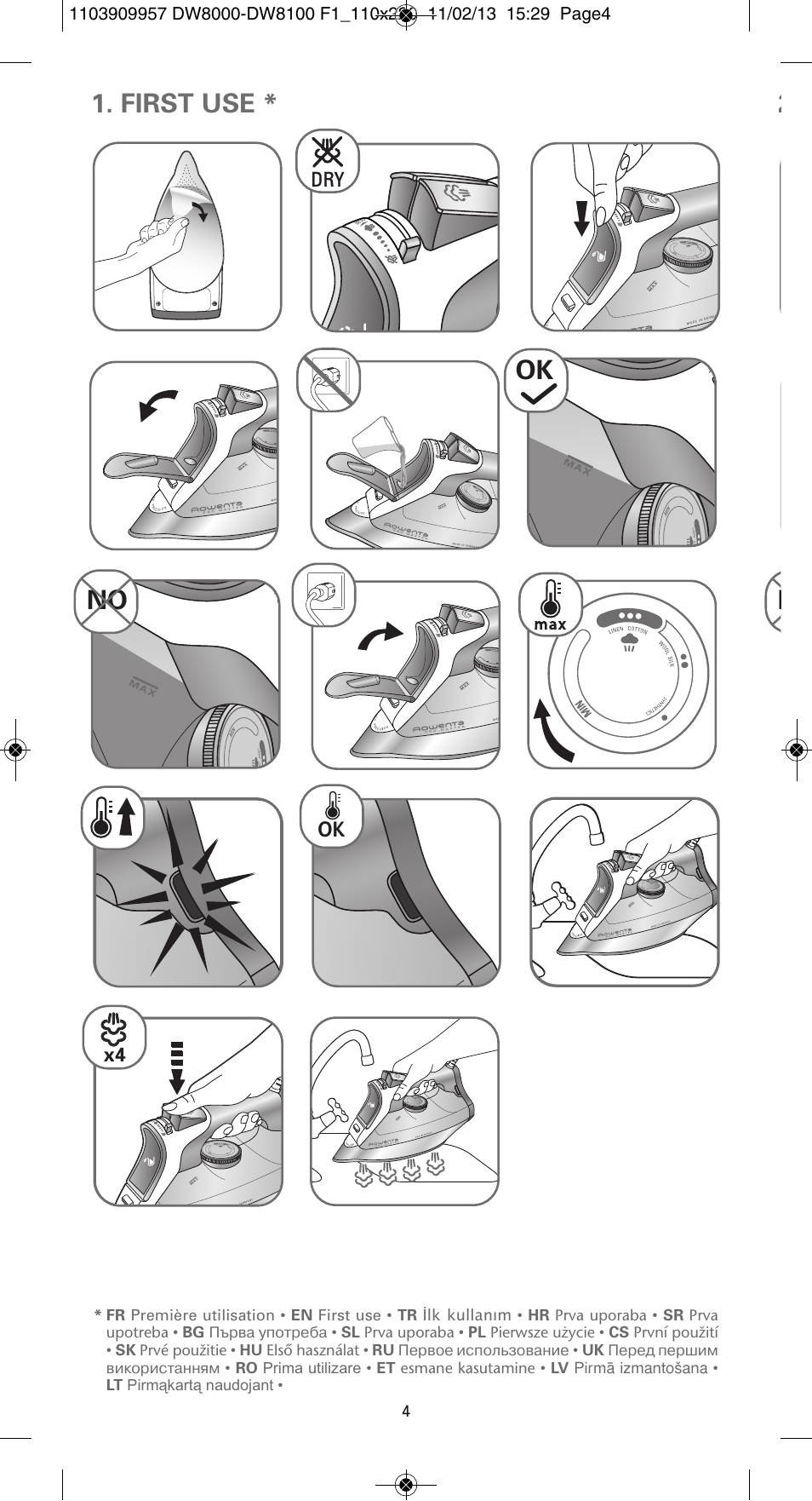 Ok no, First use * 2 n | ROWENTA Pro Master DW8120 User Manual | Page 4 / 68
