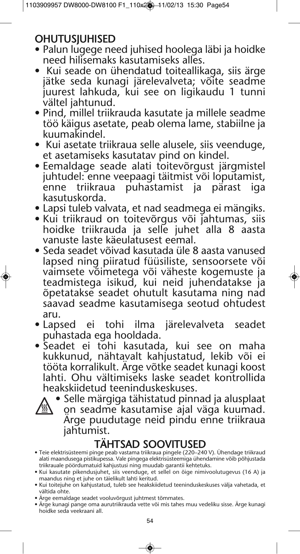 ROWENTA Pro Master DW8120 User Manual | Page 54 / 68