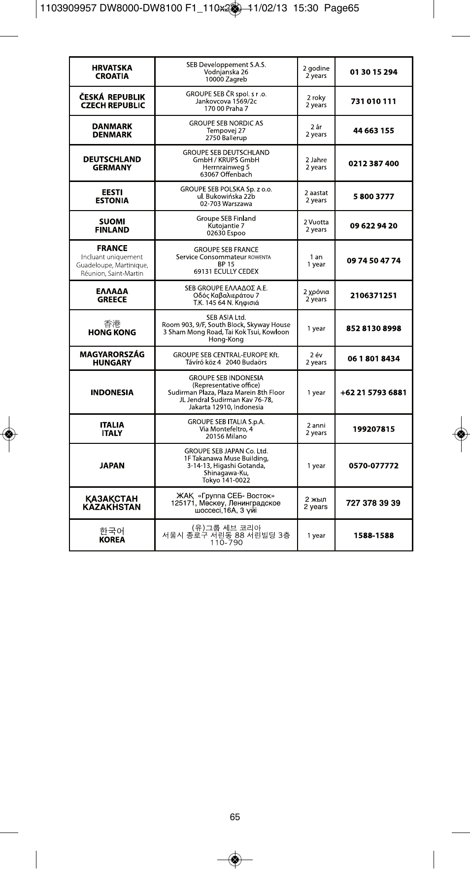 ROWENTA Pro Master DW8120 User Manual | Page 65 / 68