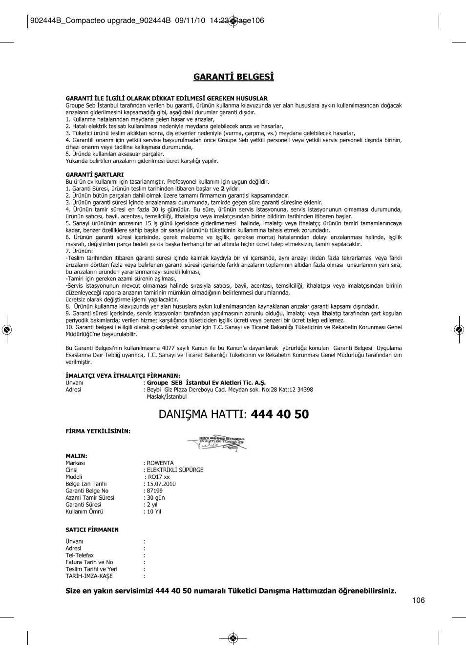 ROWENTA COMPACTEO UPGRADE RO1795 User Manual | Page 111 / 112