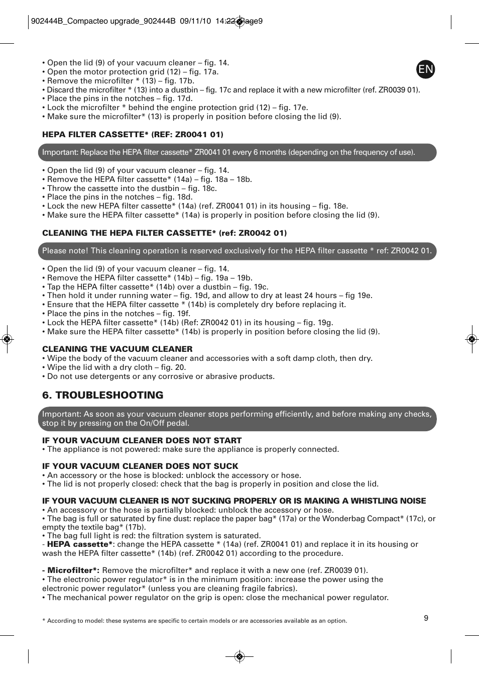 Troubleshooting | ROWENTA COMPACTEO UPGRADE RO1795 User Manual | Page 14 / 112