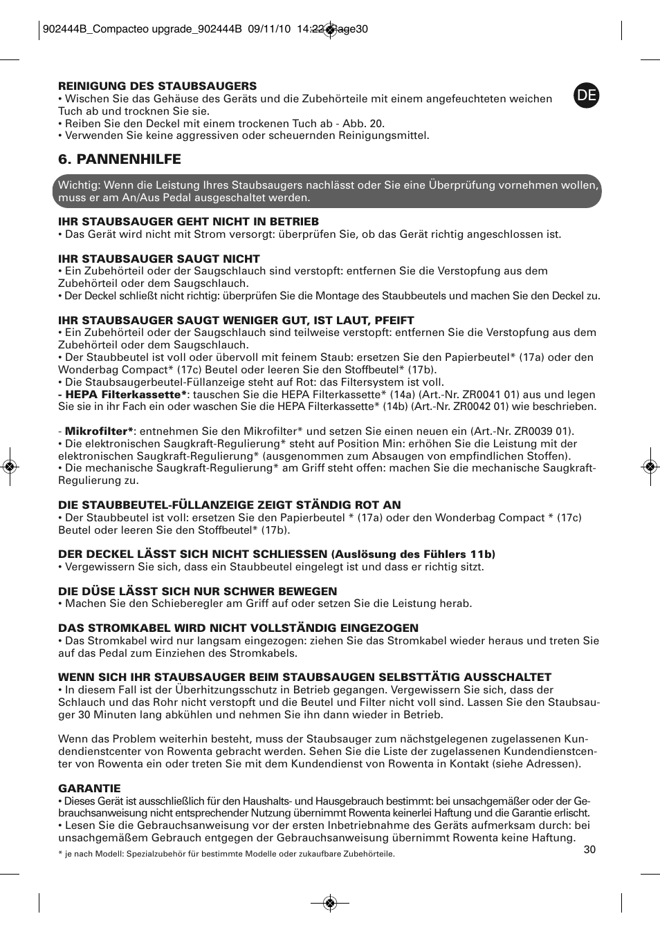 Pannenhilfe | ROWENTA COMPACTEO UPGRADE RO1795 User Manual | Page 35 / 112