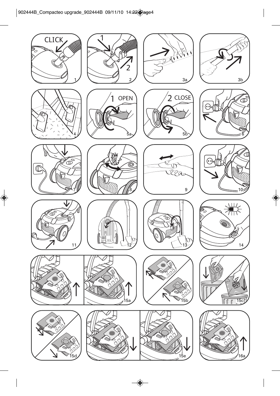 Click, Open, Close | ROWENTA COMPACTEO UPGRADE RO1795 User Manual | Page 4 / 112