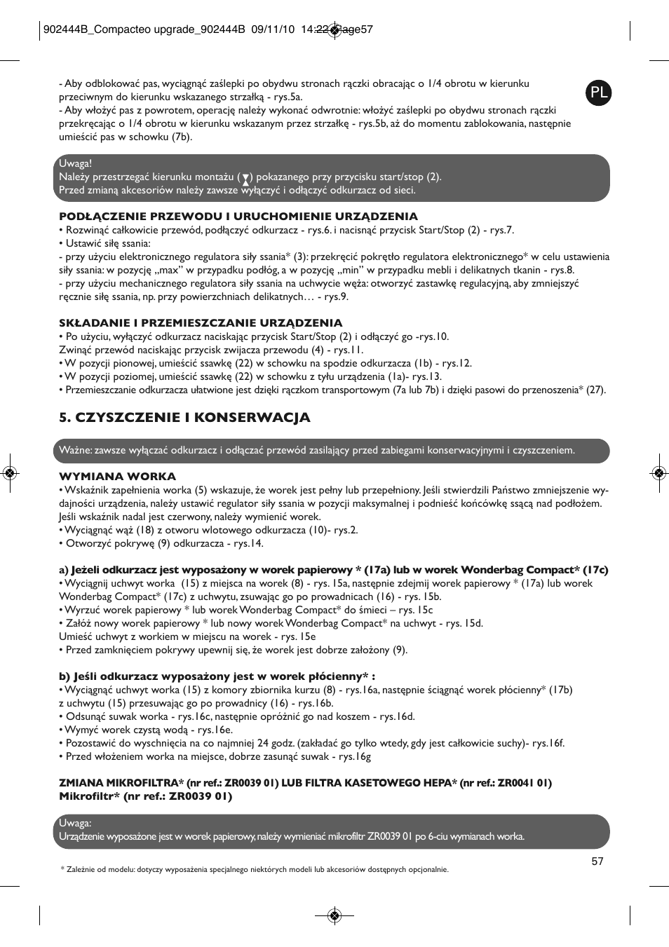 Czyszczenie i konserwacja | ROWENTA COMPACTEO UPGRADE RO1795 User Manual | Page 62 / 112