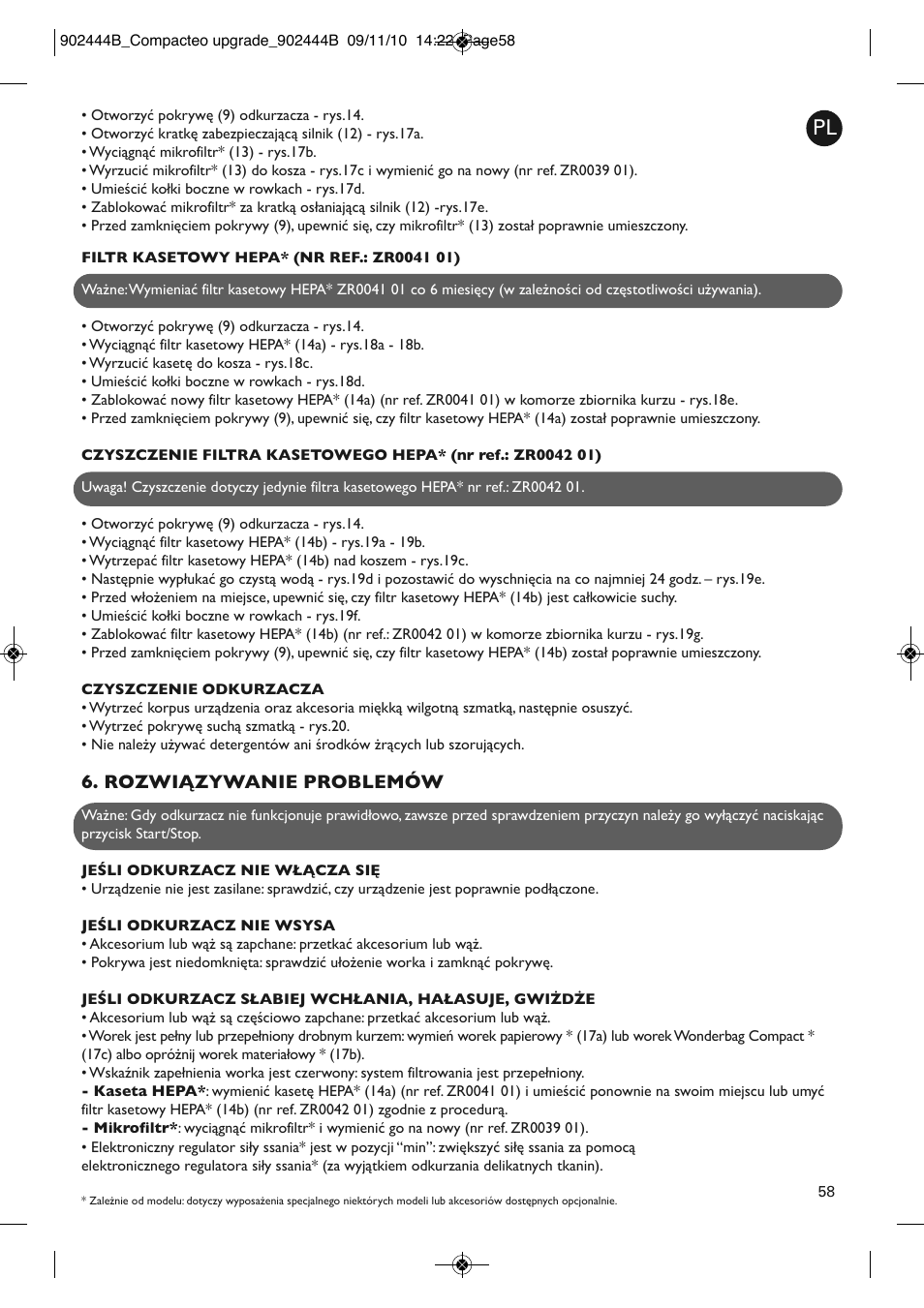 Rozwiązywanie problemów | ROWENTA COMPACTEO UPGRADE RO1795 User Manual | Page 63 / 112