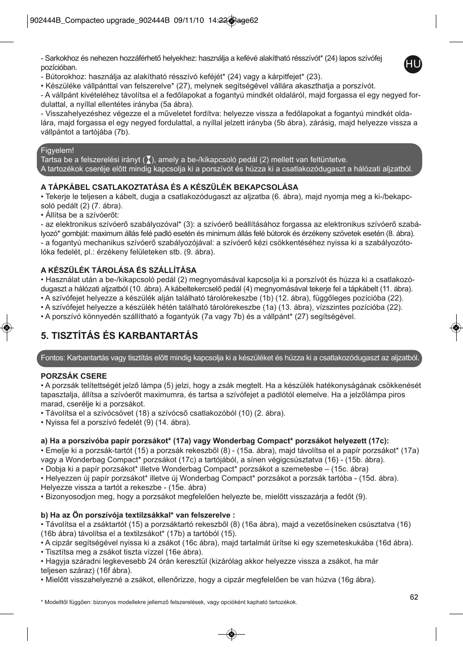 Tisztítás és karbantartás | ROWENTA COMPACTEO UPGRADE RO1795 User Manual | Page 67 / 112