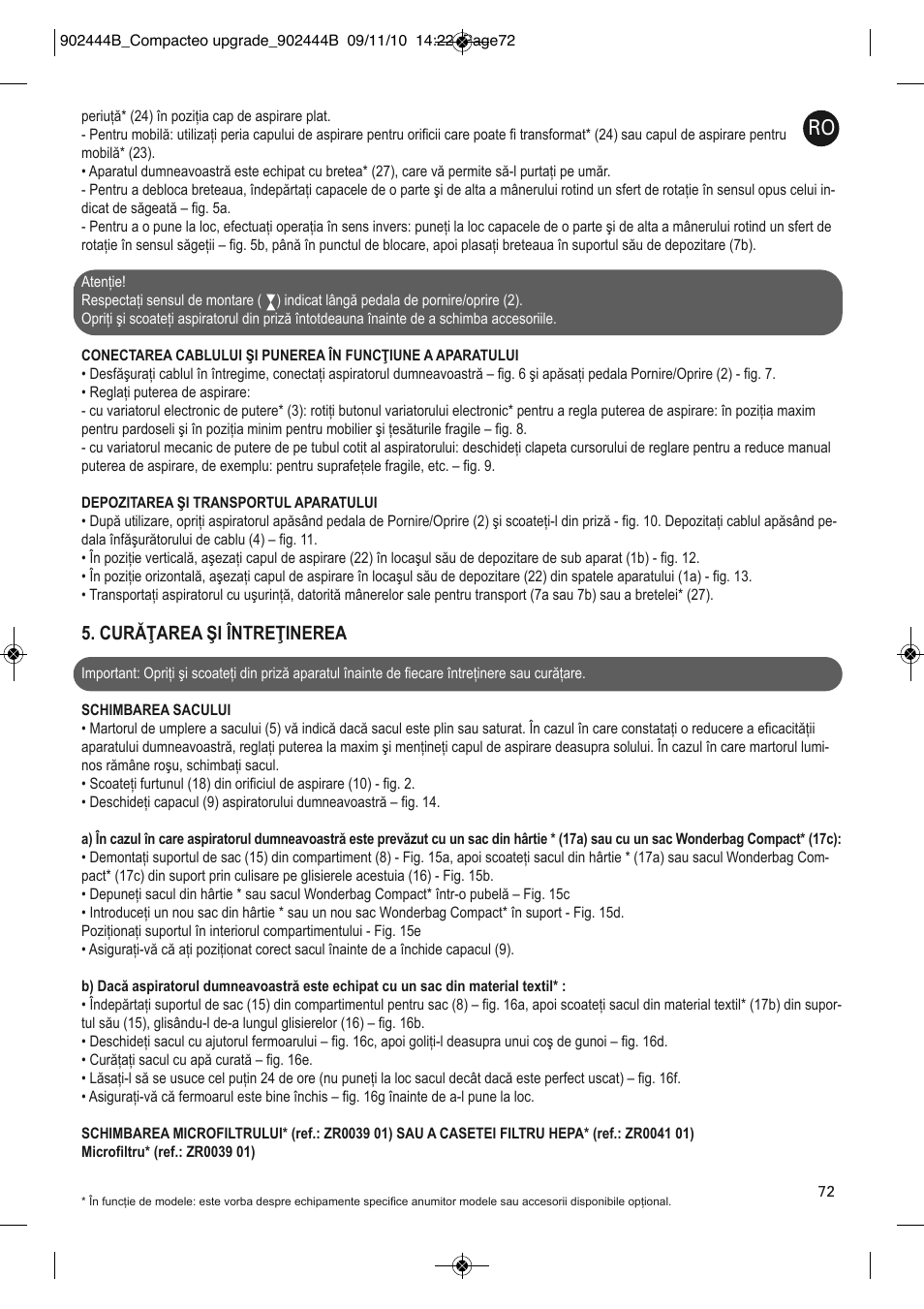 Curăţarea şi întreţinerea | ROWENTA COMPACTEO UPGRADE RO1795 User Manual | Page 77 / 112