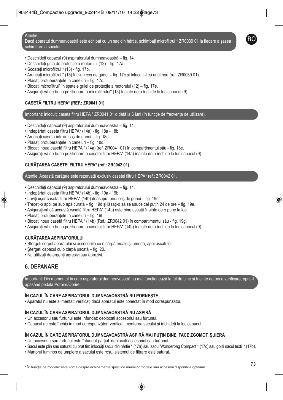 Depanare | ROWENTA COMPACTEO UPGRADE RO1795 User Manual | Page 78 / 112
