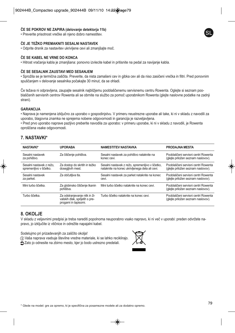 Nastavki* 8. okolje | ROWENTA COMPACTEO UPGRADE RO1795 User Manual | Page 84 / 112