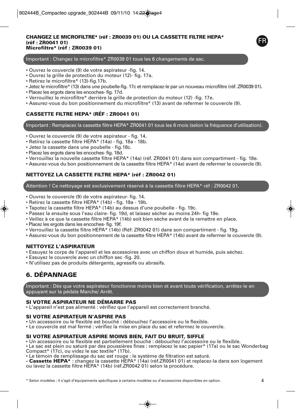Dépannage | ROWENTA COMPACTEO UPGRADE RO1795 User Manual | Page 9 / 112