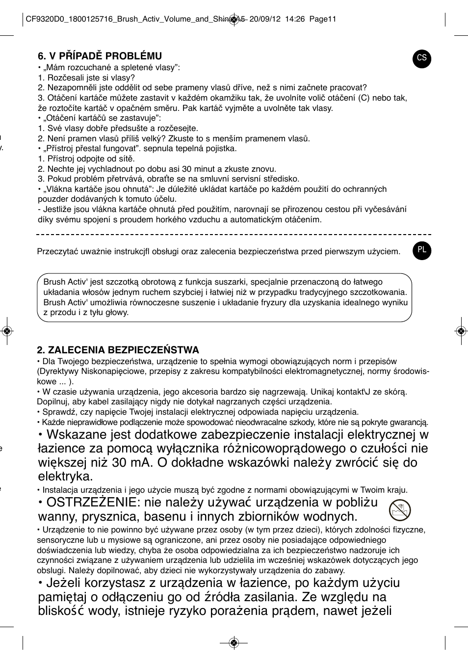 ROWENTA BRUSH ACTIV VOLUME & SHINE CF9320 User Manual | Page 11 / 122