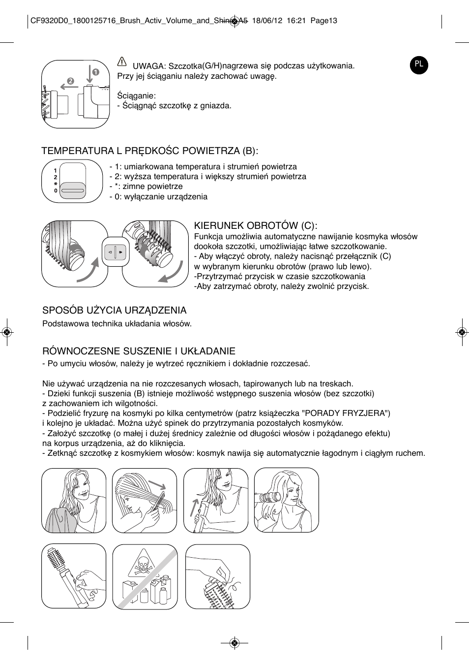 ROWENTA BRUSH ACTIV VOLUME & SHINE CF9320 User Manual | Page 13 / 122