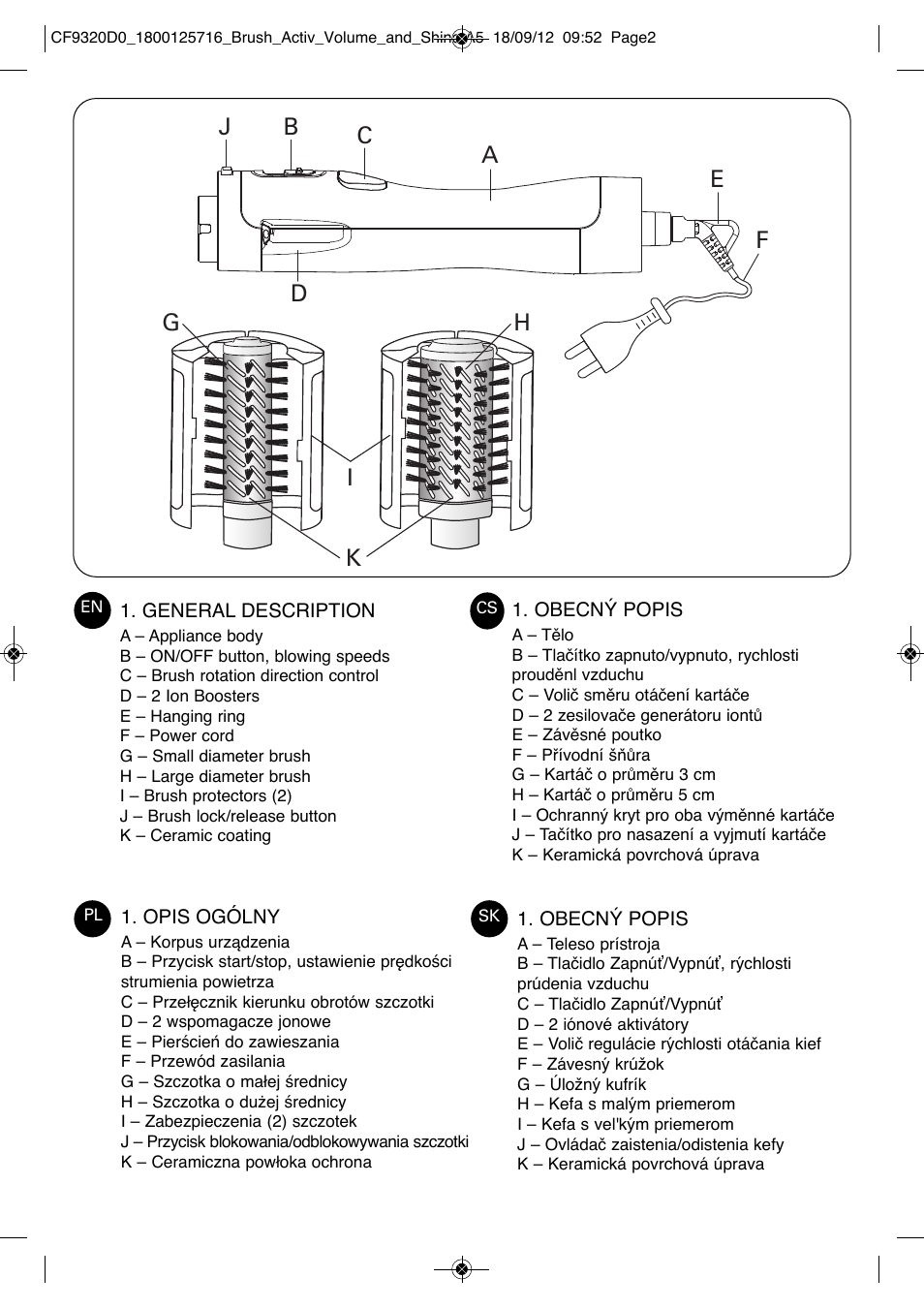 ROWENTA BRUSH ACTIV VOLUME & SHINE CF9320 User Manual | Page 2 / 122
