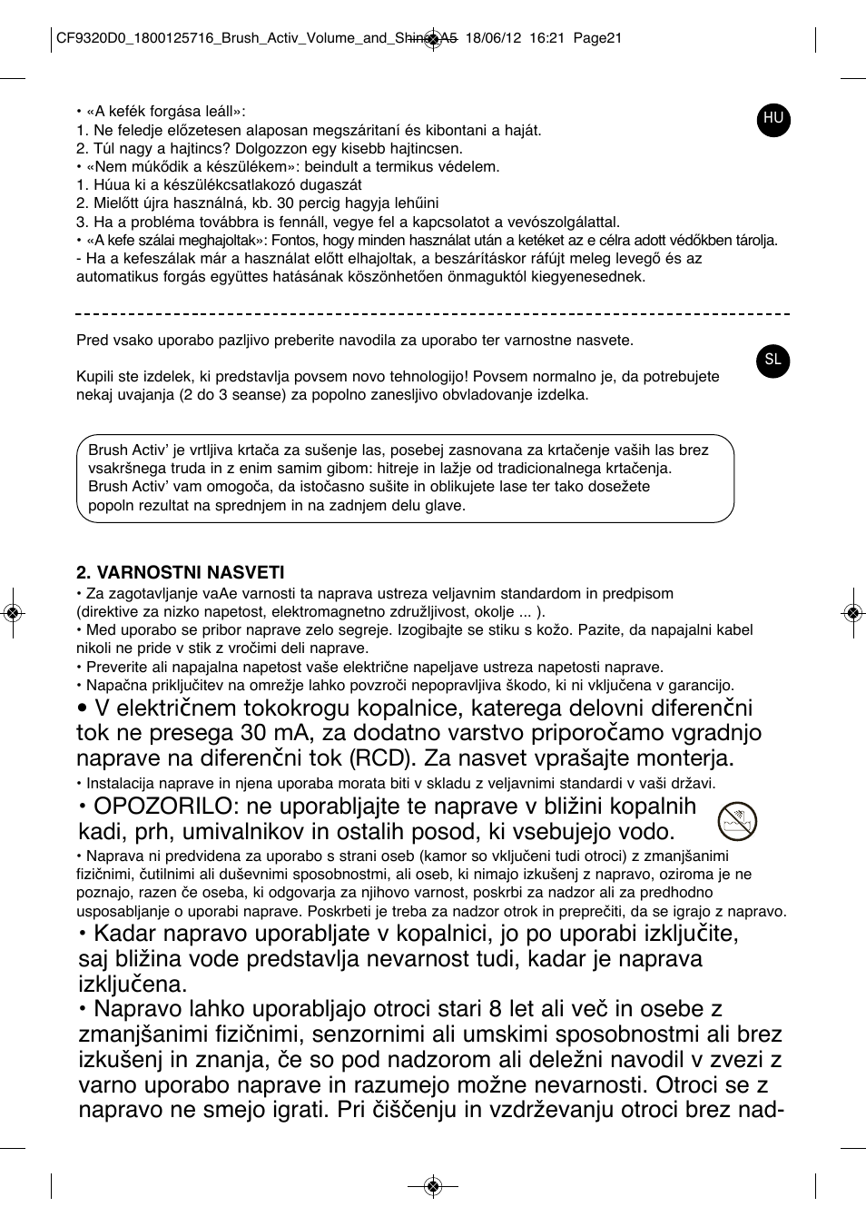 ROWENTA BRUSH ACTIV VOLUME & SHINE CF9320 User Manual | Page 21 / 122