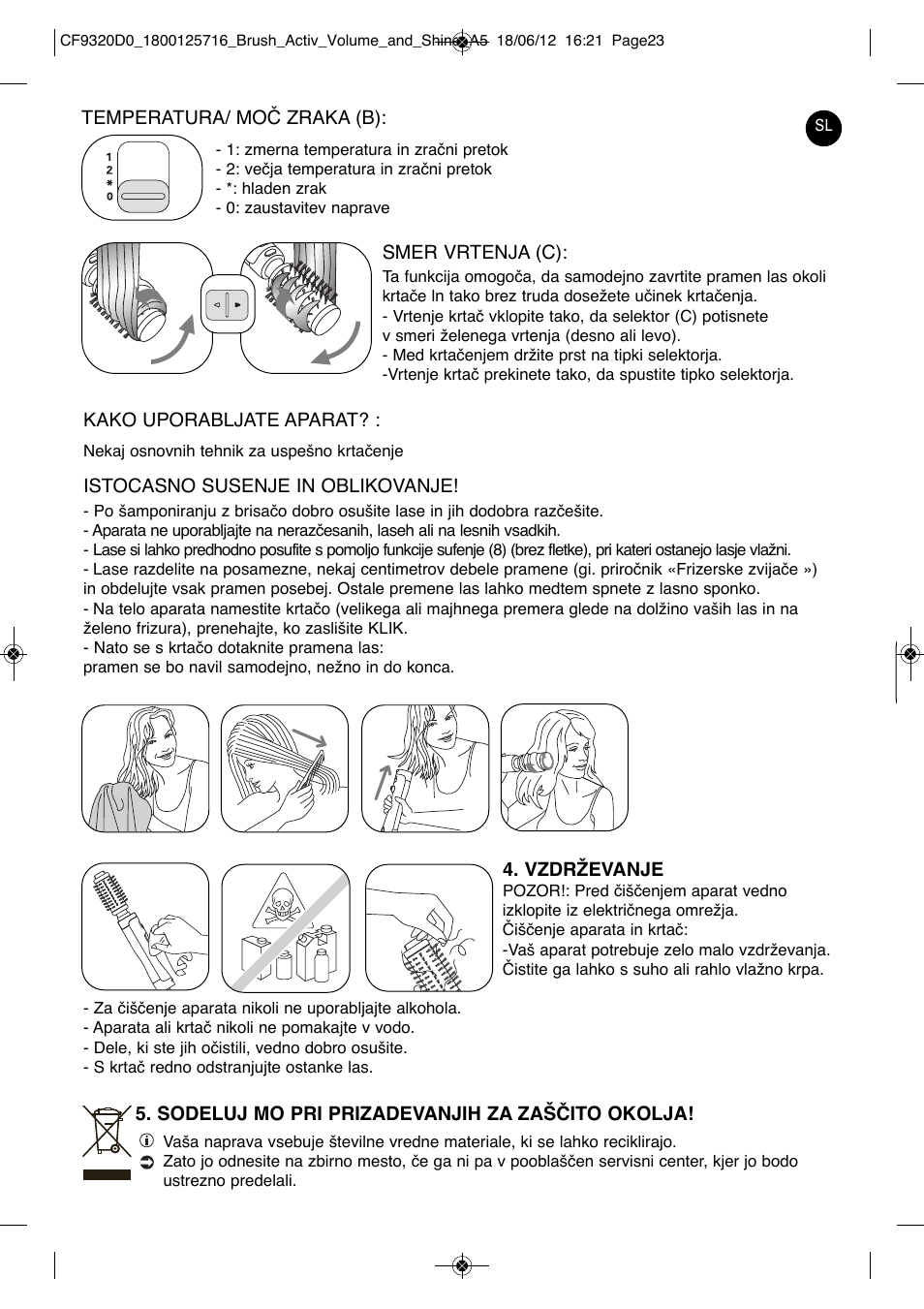 ROWENTA BRUSH ACTIV VOLUME & SHINE CF9320 User Manual | Page 23 / 122