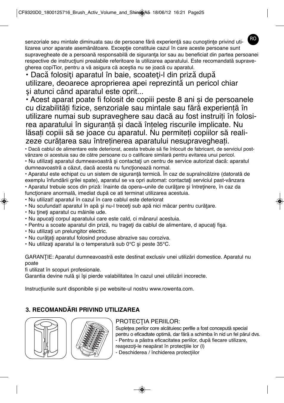 ROWENTA BRUSH ACTIV VOLUME & SHINE CF9320 User Manual | Page 25 / 122
