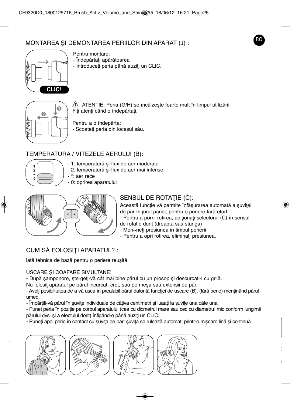 ROWENTA BRUSH ACTIV VOLUME & SHINE CF9320 User Manual | Page 26 / 122