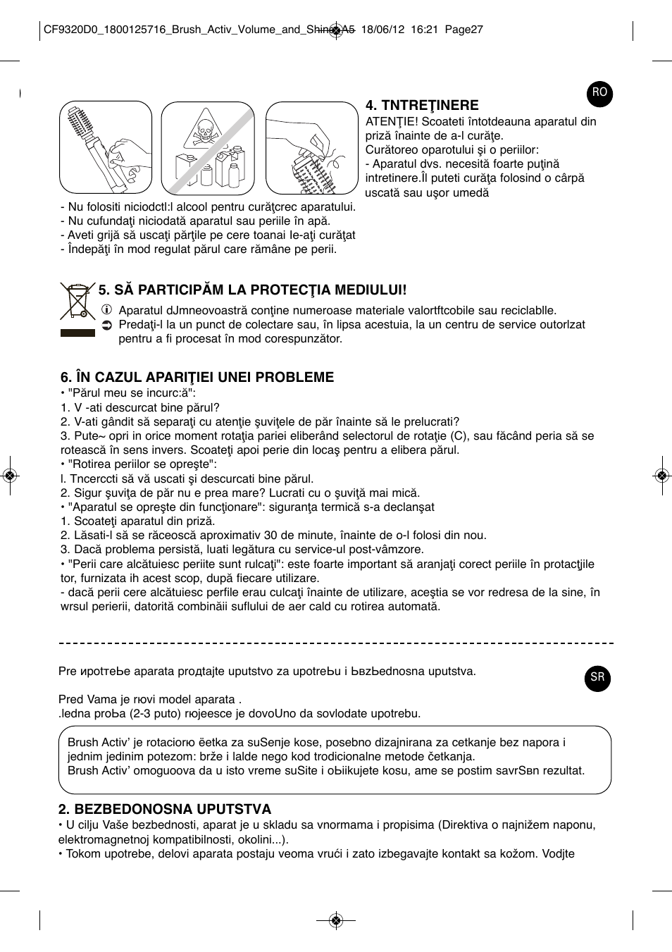 ROWENTA BRUSH ACTIV VOLUME & SHINE CF9320 User Manual | Page 27 / 122