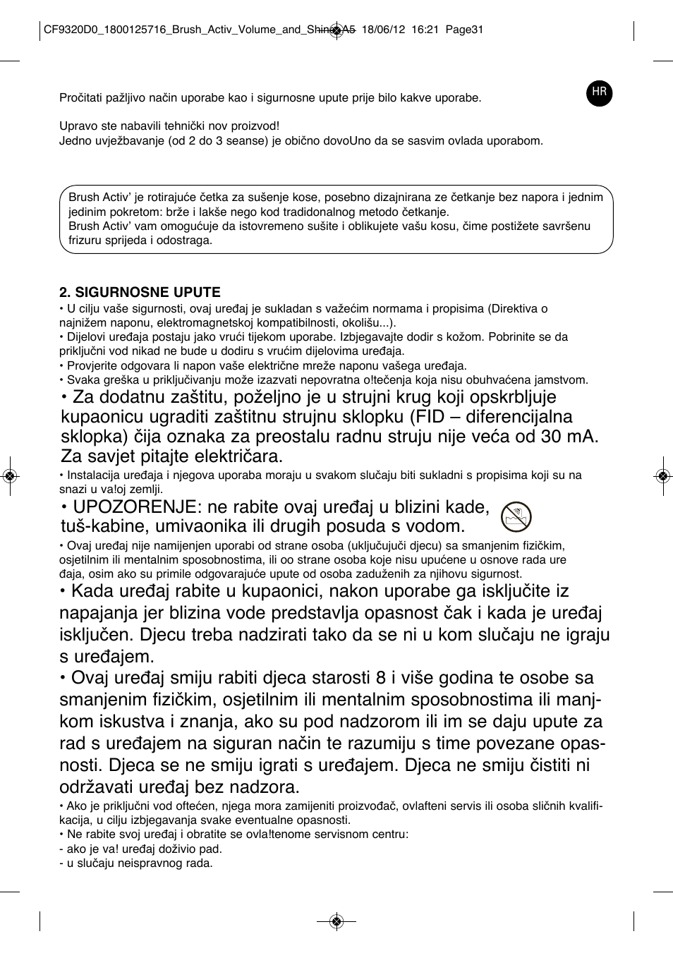 ROWENTA BRUSH ACTIV VOLUME & SHINE CF9320 User Manual | Page 31 / 122