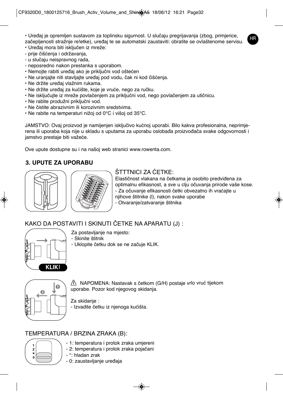 ROWENTA BRUSH ACTIV VOLUME & SHINE CF9320 User Manual | Page 32 / 122