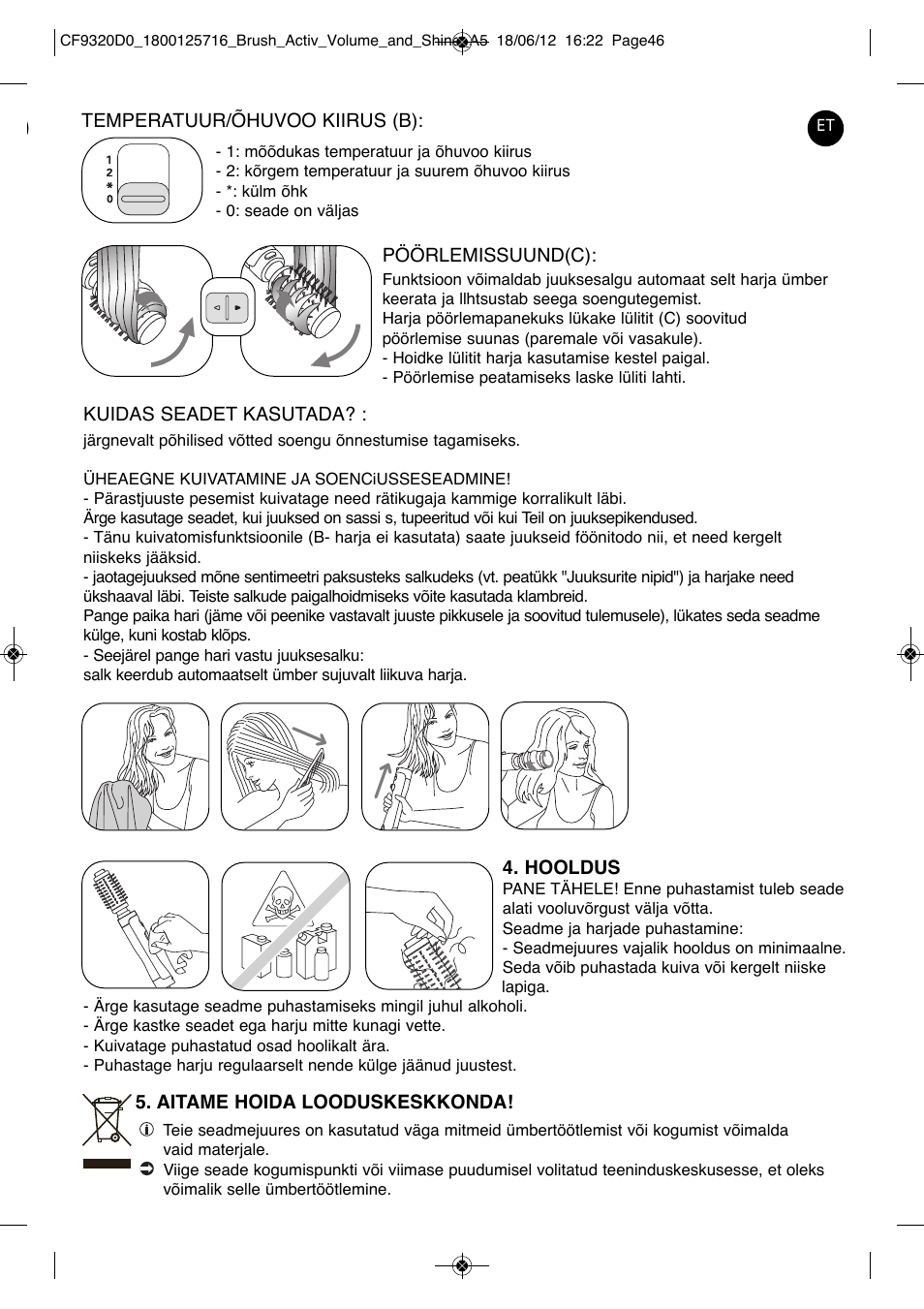 ROWENTA BRUSH ACTIV VOLUME & SHINE CF9320 User Manual | Page 46 / 122