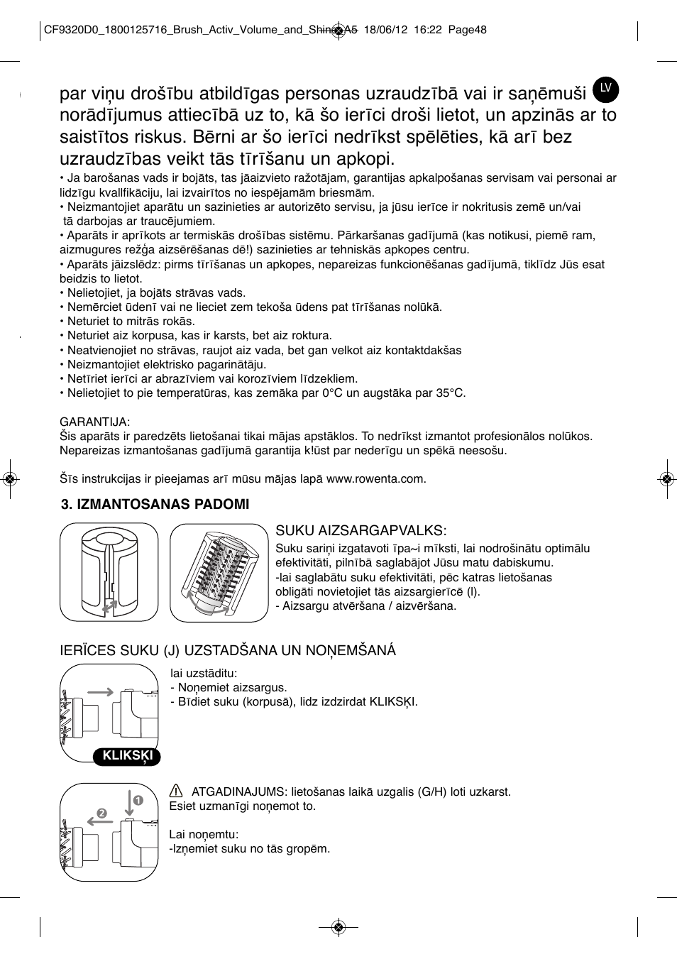 ROWENTA BRUSH ACTIV VOLUME & SHINE CF9320 User Manual | Page 48 / 122