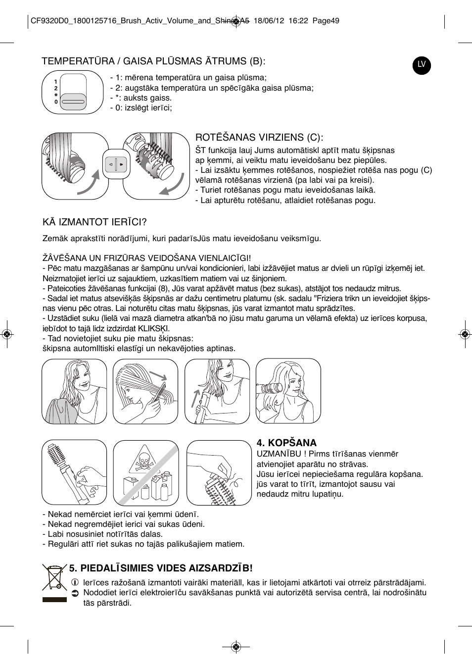 ROWENTA BRUSH ACTIV VOLUME & SHINE CF9320 User Manual | Page 49 / 122