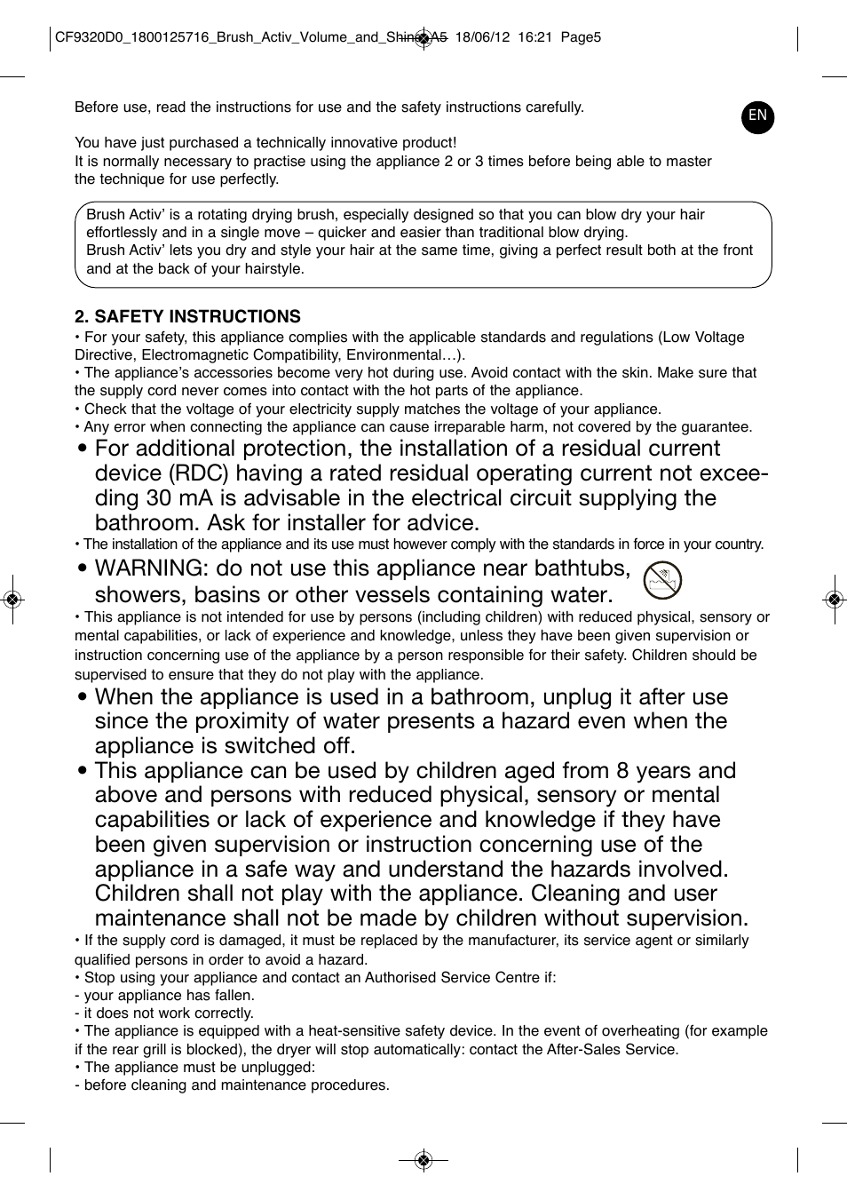 ROWENTA BRUSH ACTIV VOLUME & SHINE CF9320 User Manual | Page 5 / 122