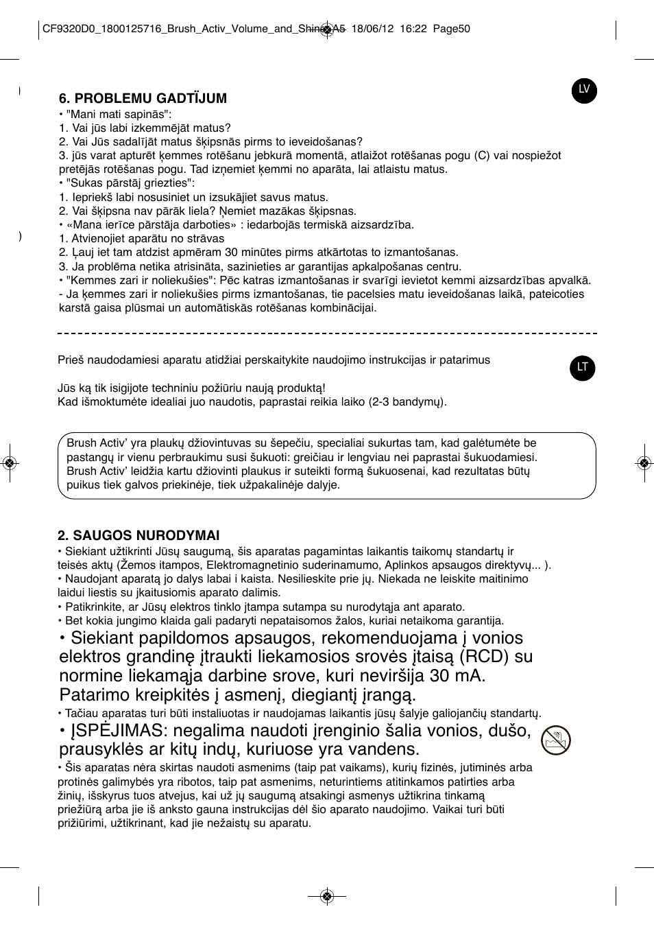 ROWENTA BRUSH ACTIV VOLUME & SHINE CF9320 User Manual | Page 50 / 122