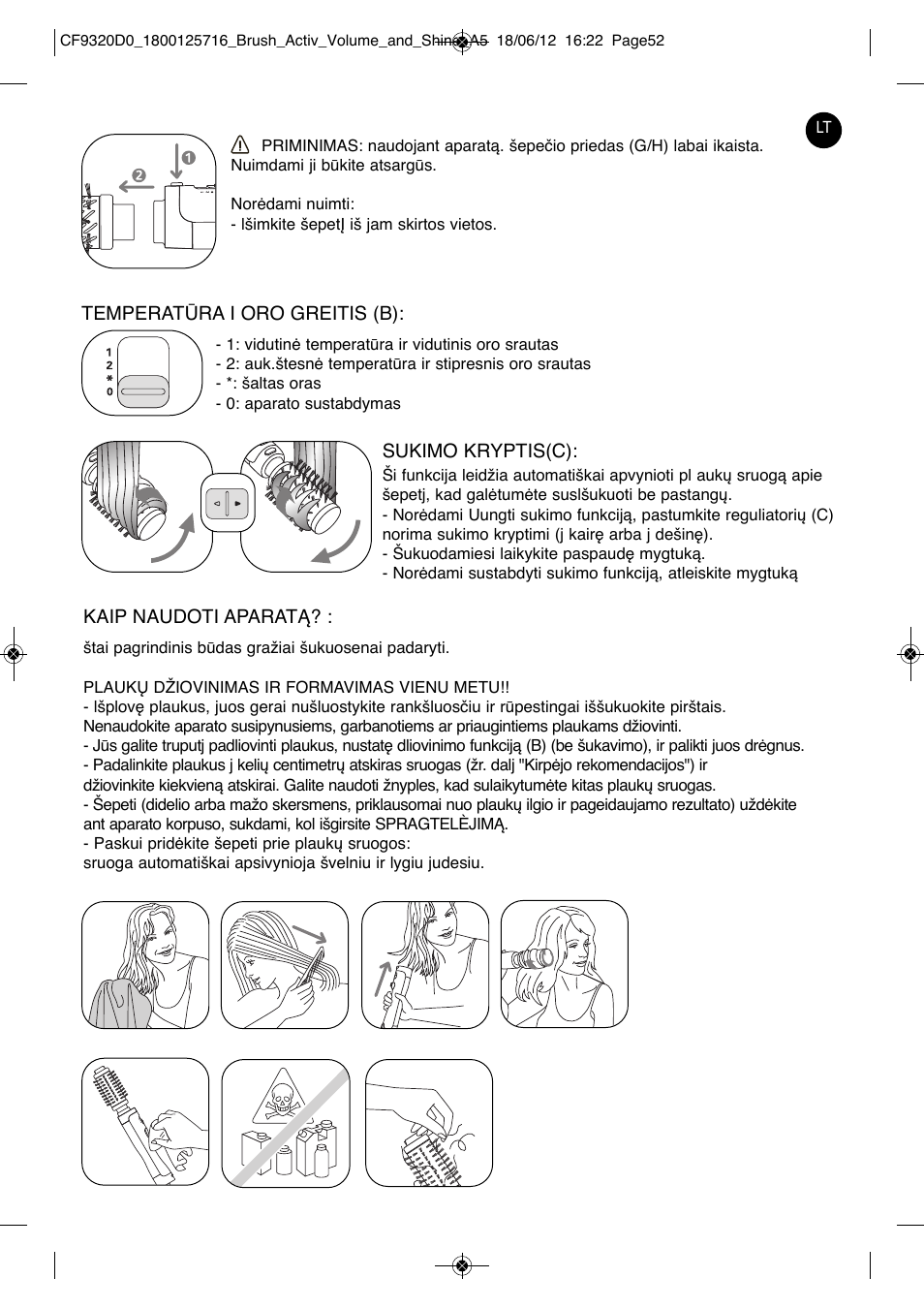 ROWENTA BRUSH ACTIV VOLUME & SHINE CF9320 User Manual | Page 52 / 122