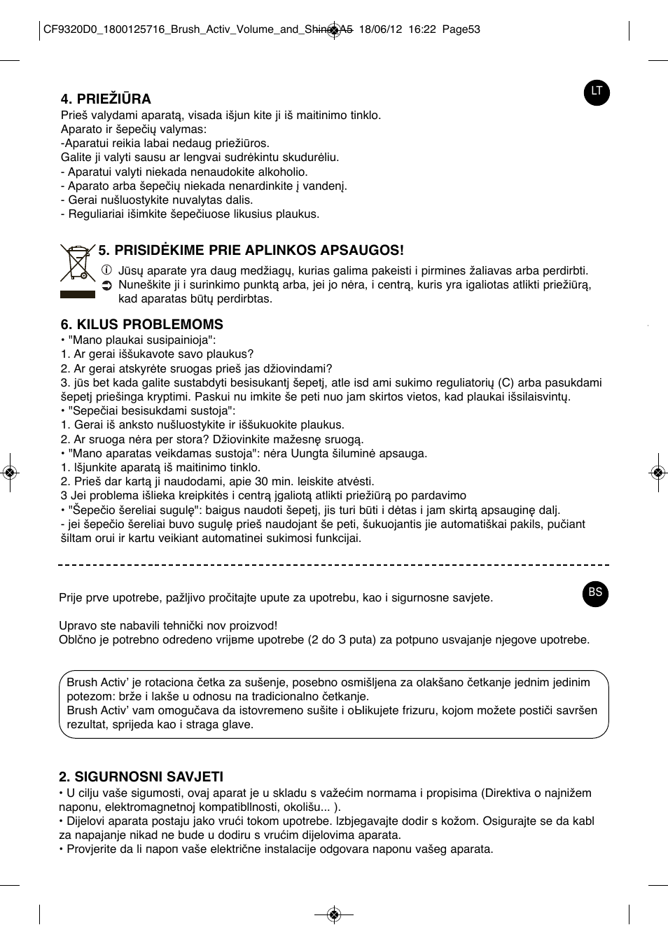 ROWENTA BRUSH ACTIV VOLUME & SHINE CF9320 User Manual | Page 53 / 122