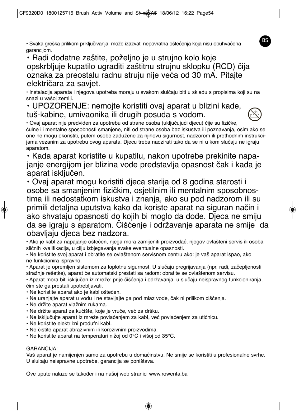 ROWENTA BRUSH ACTIV VOLUME & SHINE CF9320 User Manual | Page 54 / 122