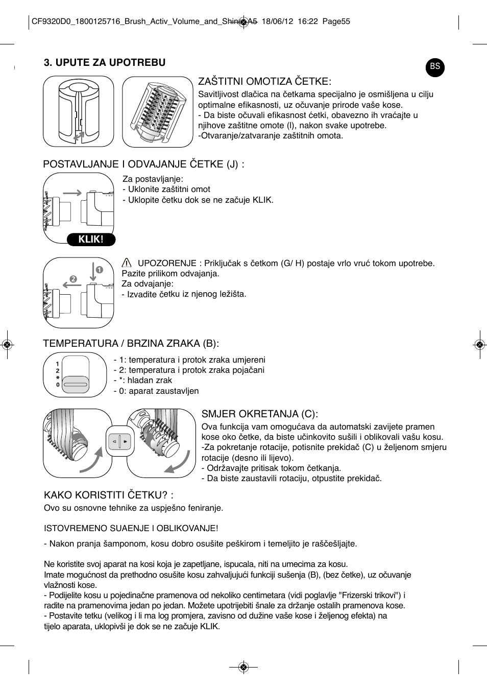 ROWENTA BRUSH ACTIV VOLUME & SHINE CF9320 User Manual | Page 55 / 122