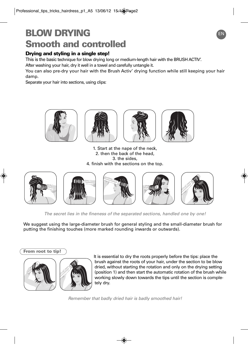 Blow drying smooth and controlled | ROWENTA BRUSH ACTIV VOLUME & SHINE CF9320 User Manual | Page 58 / 122