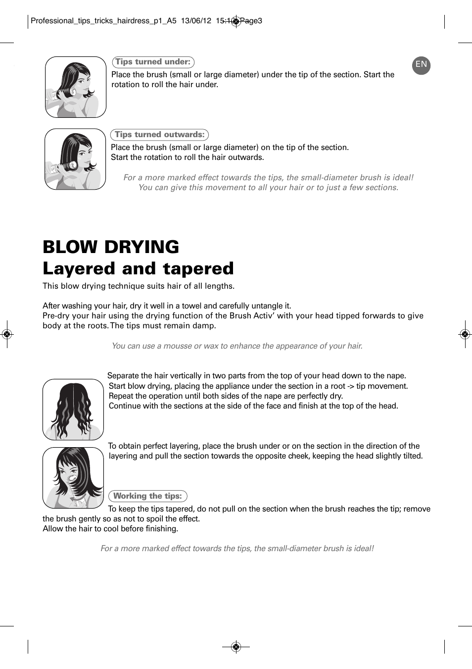 Blow drying layered and tapered | ROWENTA BRUSH ACTIV VOLUME & SHINE CF9320 User Manual | Page 59 / 122