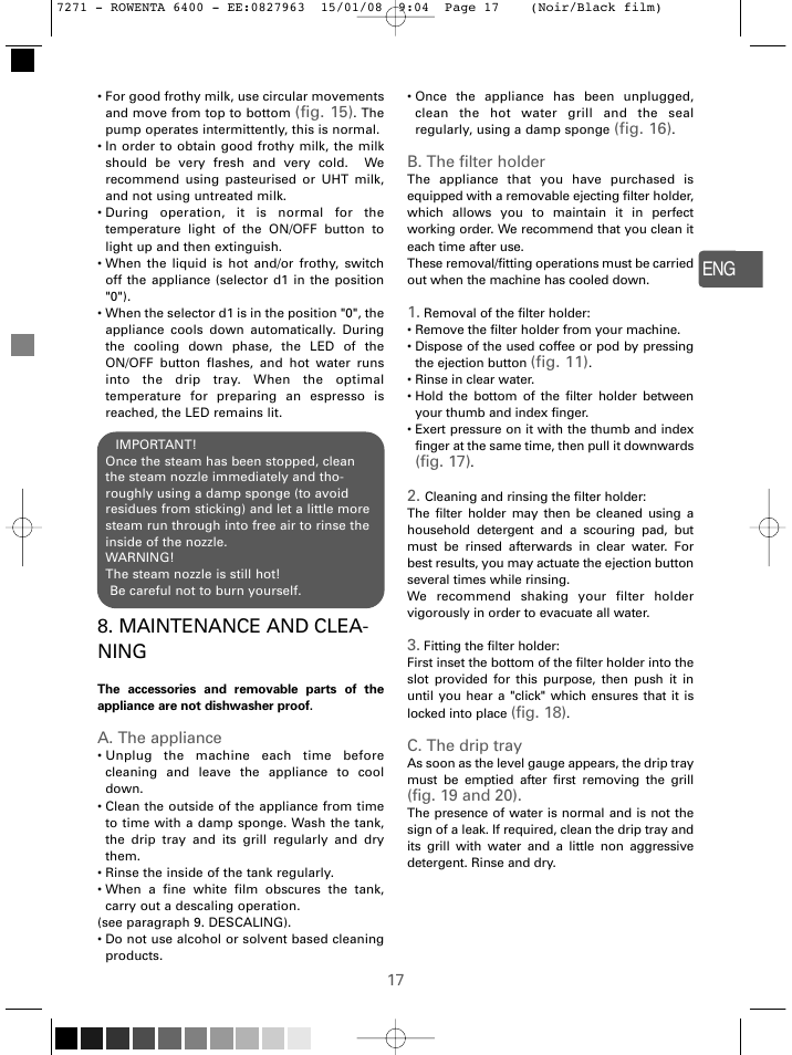 Maintenance and clea- ning | ROWENTA ESPREMIO ES6400 User Manual | Page 13 / 96