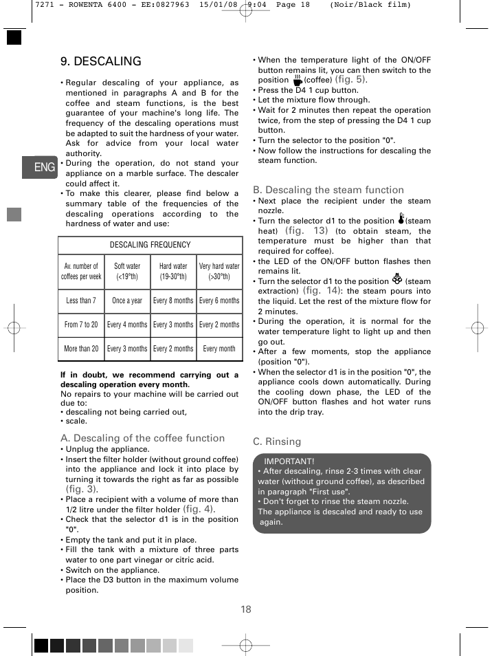 Eng 9. descaling | ROWENTA ESPREMIO ES6400 User Manual | Page 14 / 96