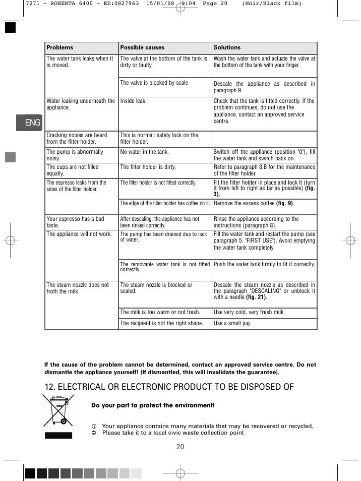 Electrical or electronic product to be disposed of | ROWENTA ESPREMIO ES6400 User Manual | Page 16 / 96