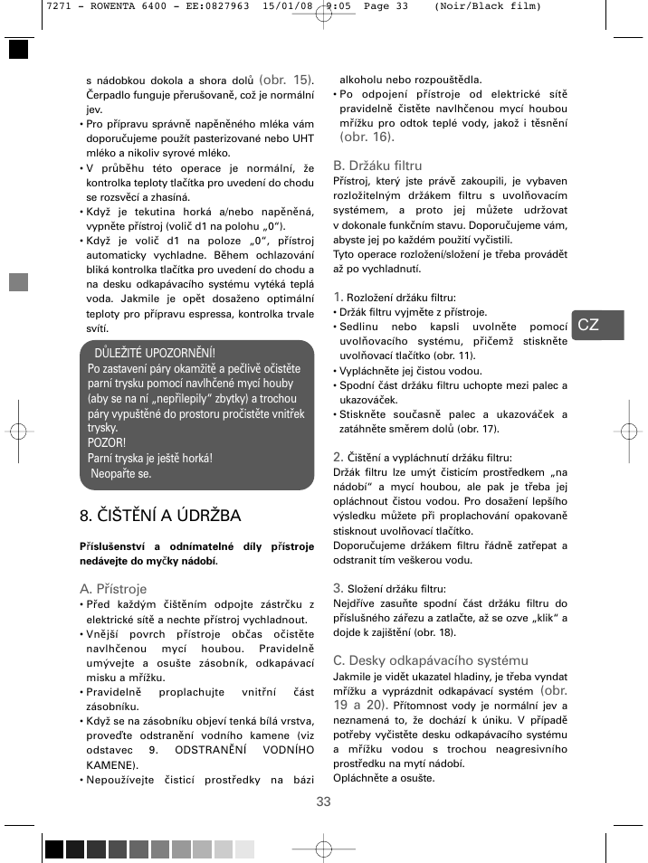 Čištění a údržba | ROWENTA ESPREMIO ES6400 User Manual | Page 29 / 96