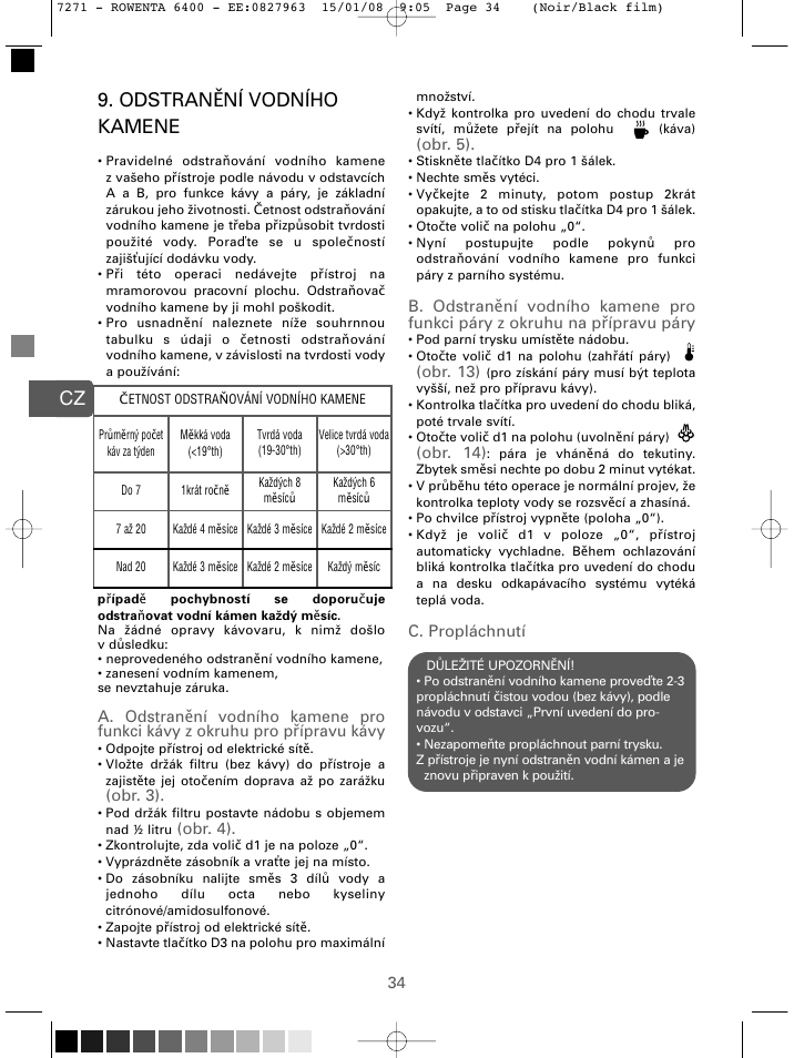 Odstran ění vodního kamene, Obr. 3), Obr. 4) | Obr. 5), Obr. 13), Obr. 14), C. propláchnutí | ROWENTA ESPREMIO ES6400 User Manual | Page 30 / 96