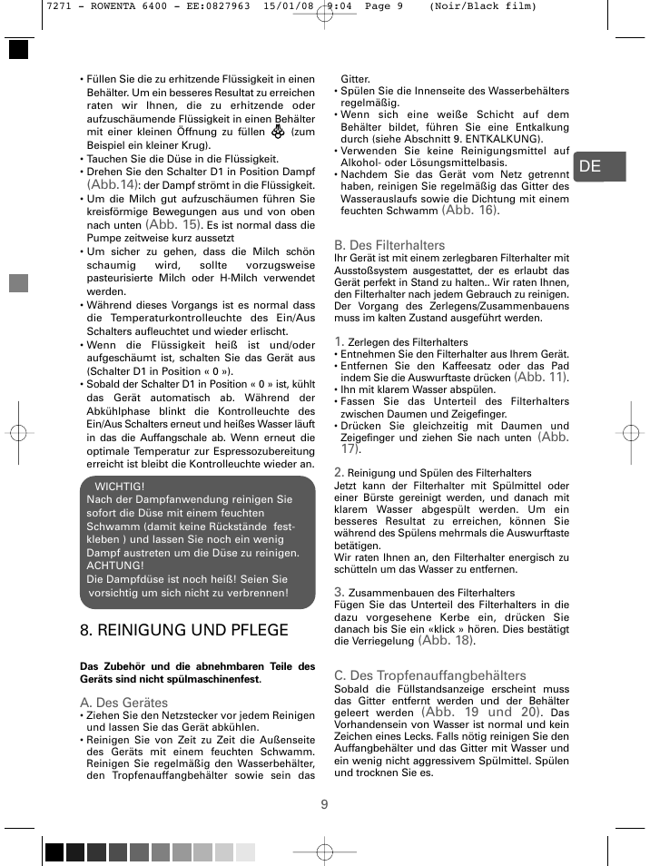 Reinigung und pflege | ROWENTA ESPREMIO ES6400 User Manual | Page 5 / 96