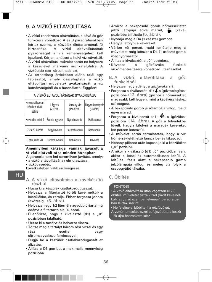 A vízk ő eltávolítása | ROWENTA ESPREMIO ES6400 User Manual | Page 62 / 96