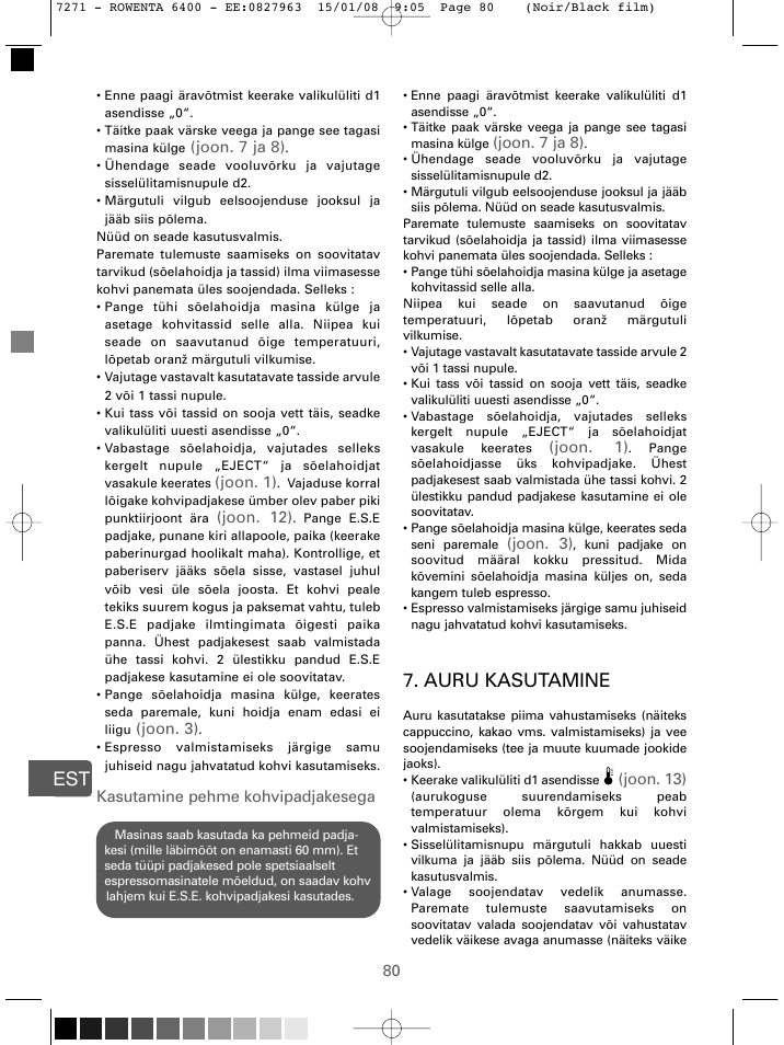 Auru kasutamine | ROWENTA ESPREMIO ES6400 User Manual | Page 76 / 96