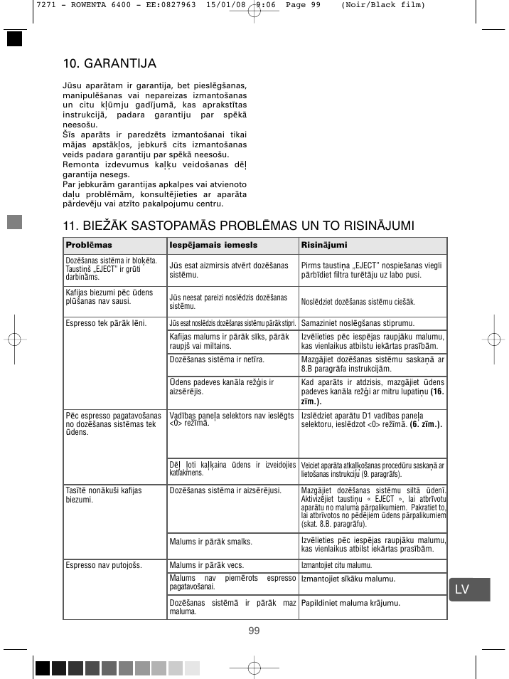 Garantija | ROWENTA ESPREMIO ES6400 User Manual | Page 95 / 96