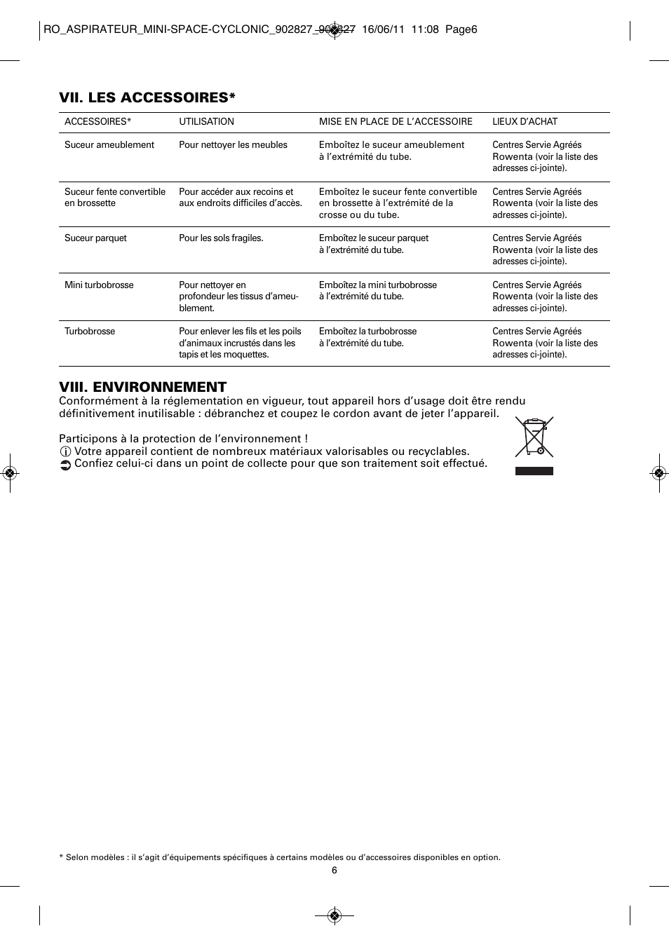 Viii. environnement, Vii. les accessoires | ROWENTA MINI SPACE CYCLONIC RO3349 User Manual | Page 10 / 64