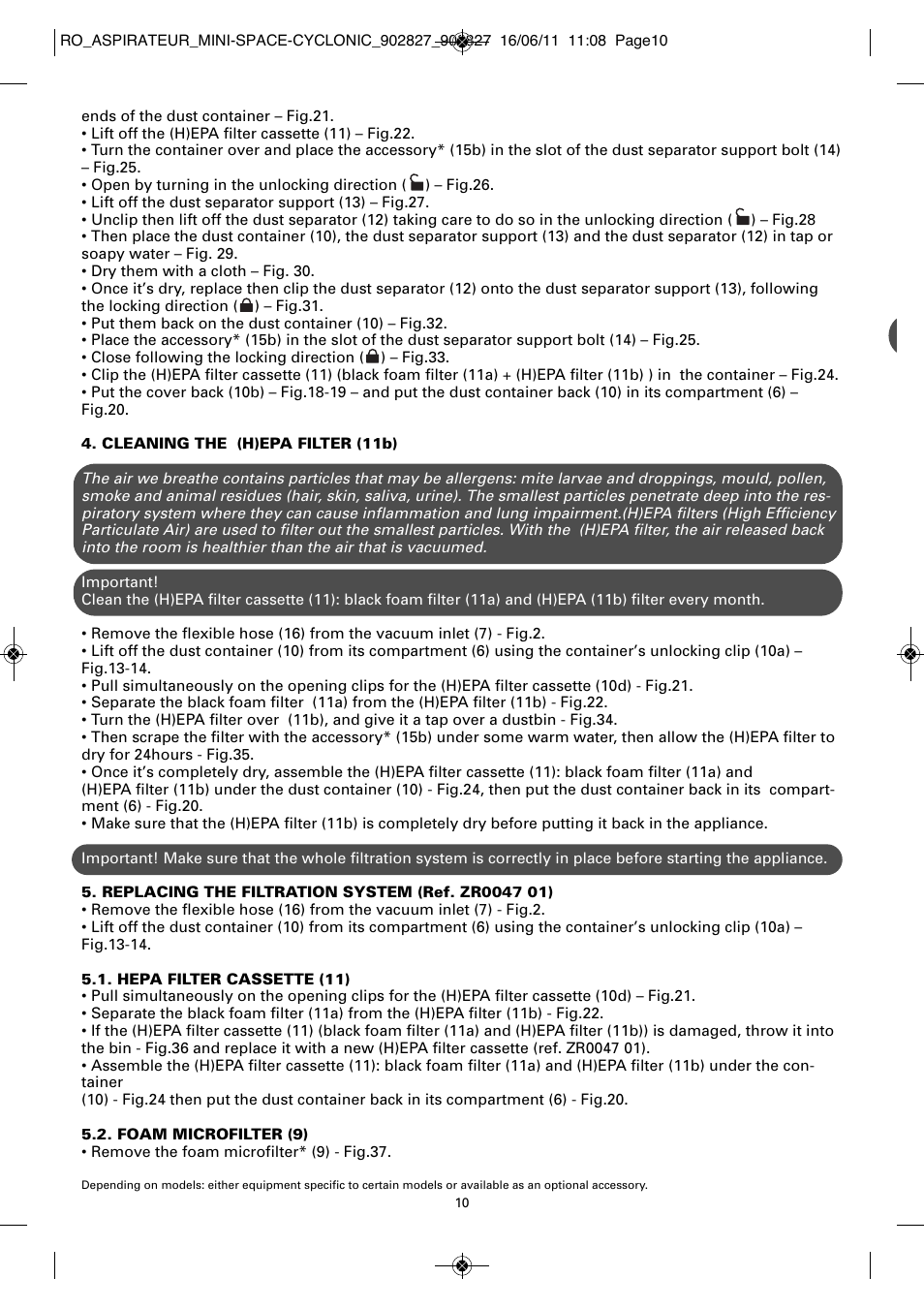 ROWENTA MINI SPACE CYCLONIC RO3349 User Manual | Page 14 / 64