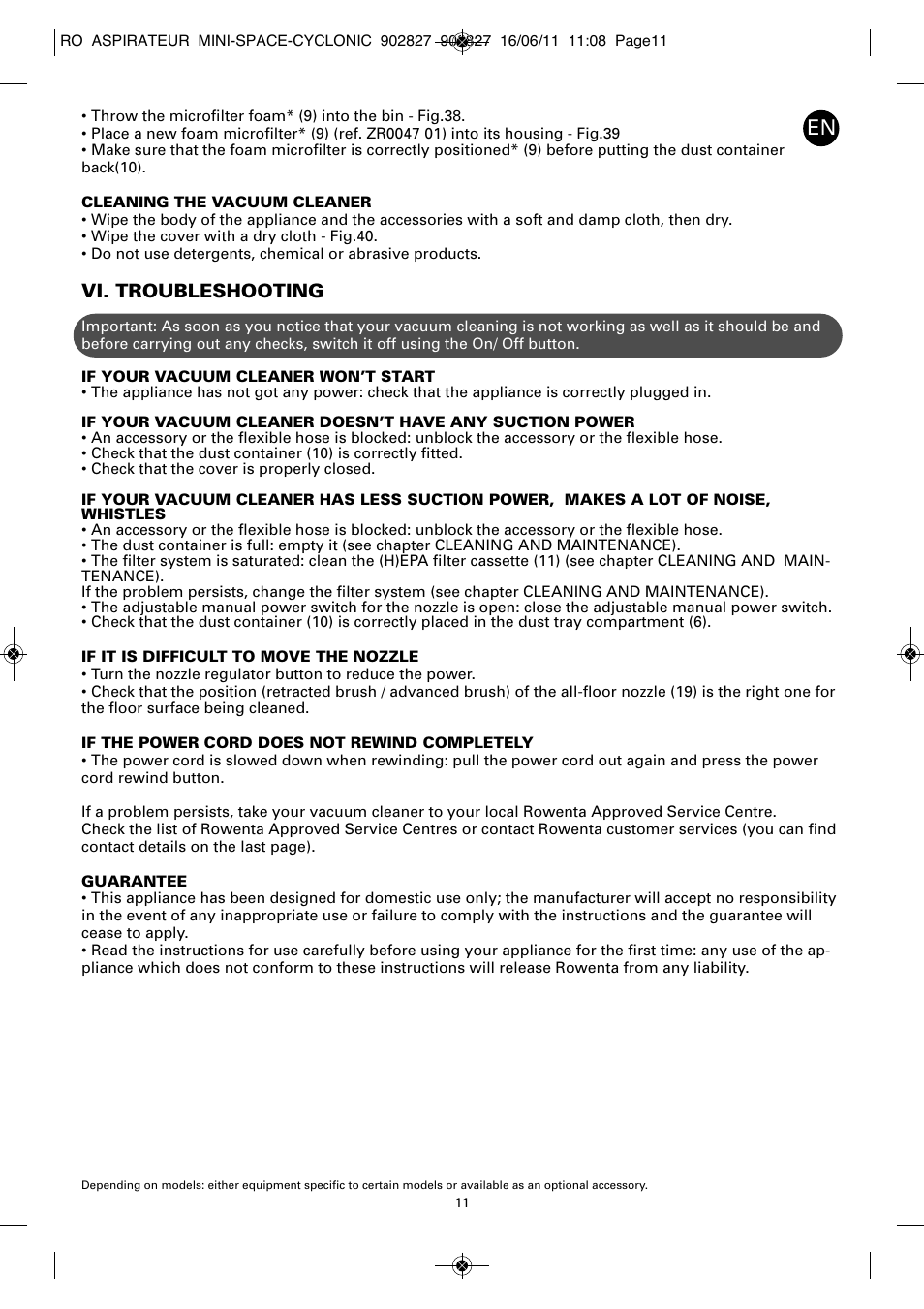 Vi. troubleshooting | ROWENTA MINI SPACE CYCLONIC RO3349 User Manual | Page 15 / 64