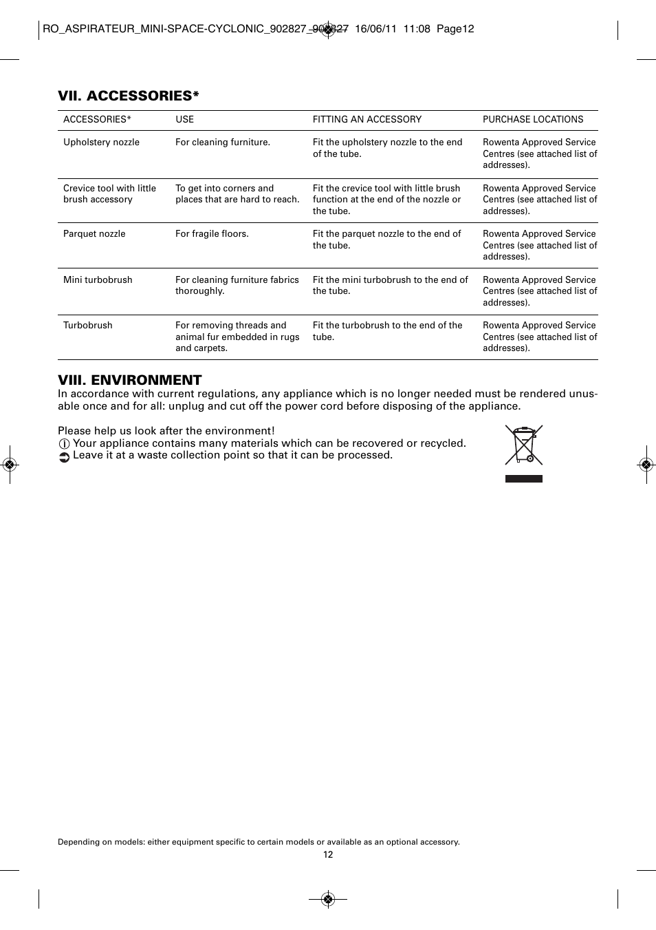 Viii. environment, Vii. accessories | ROWENTA MINI SPACE CYCLONIC RO3349 User Manual | Page 16 / 64