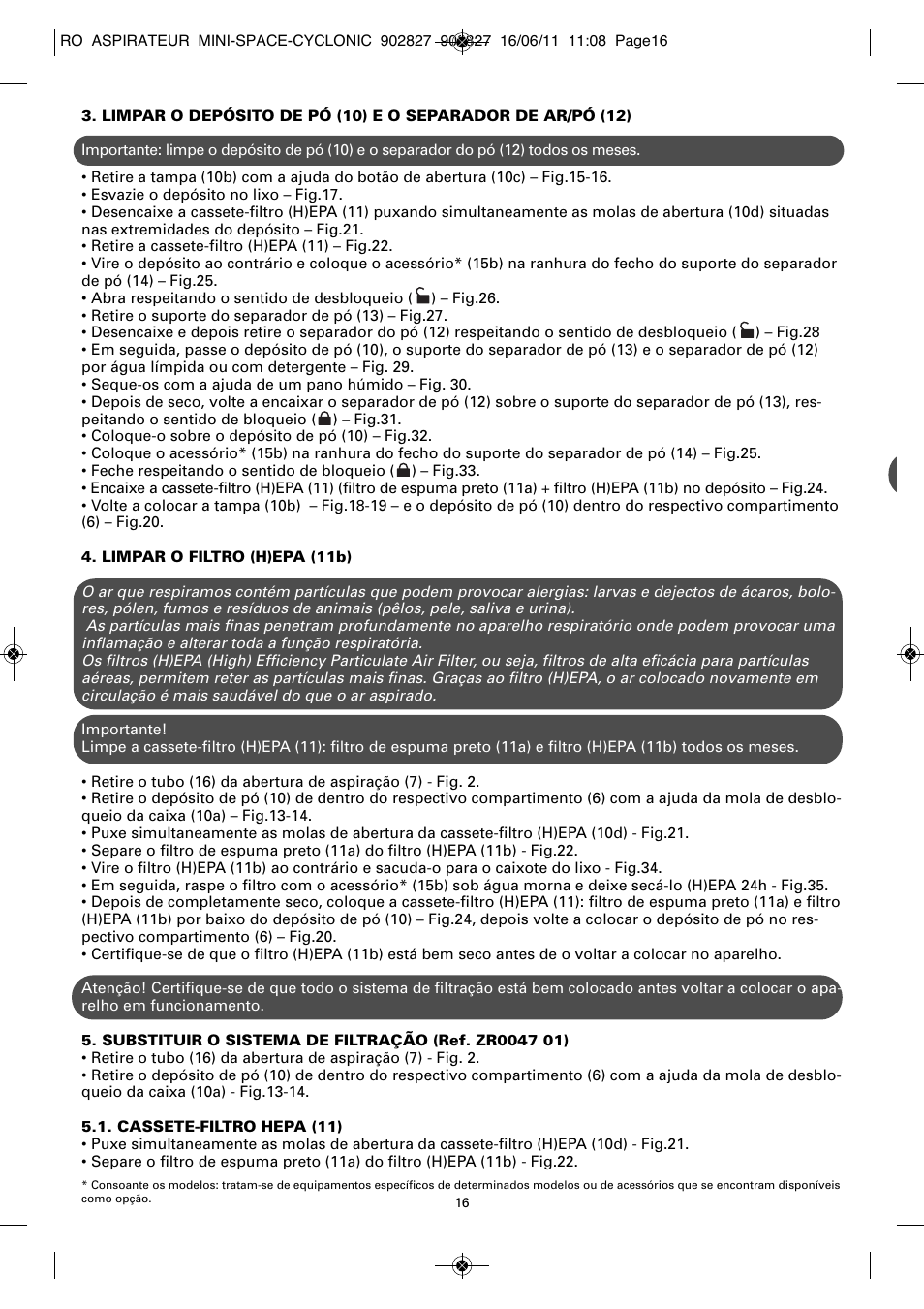 ROWENTA MINI SPACE CYCLONIC RO3349 User Manual | Page 20 / 64